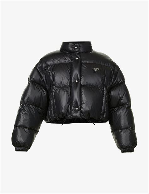 prada down jacket with fur|prada black cropped puffer jacket.